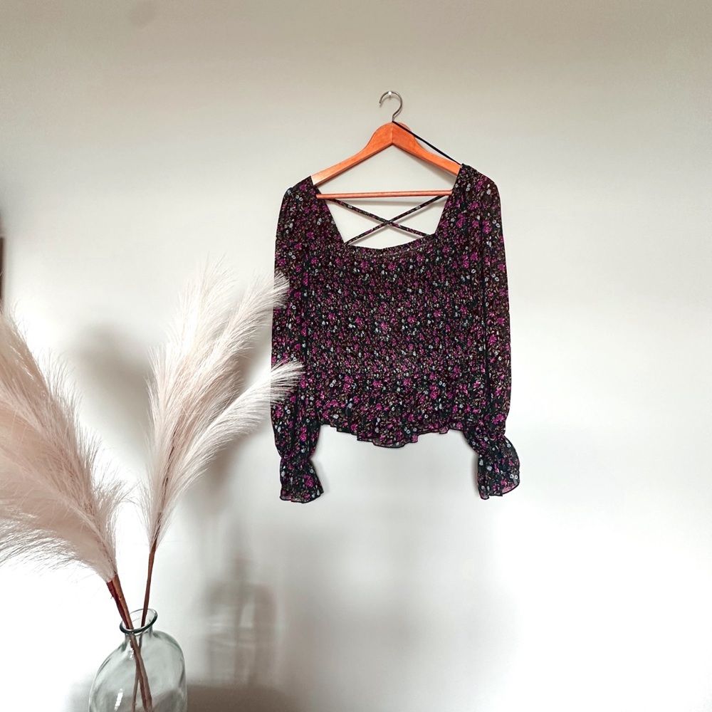 Nordstrom Black and Pink Floral Blouse